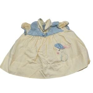 Vintage 1960s Baby Girls Sz 3M Short Sleeve Dress Blue Cream Embroidered